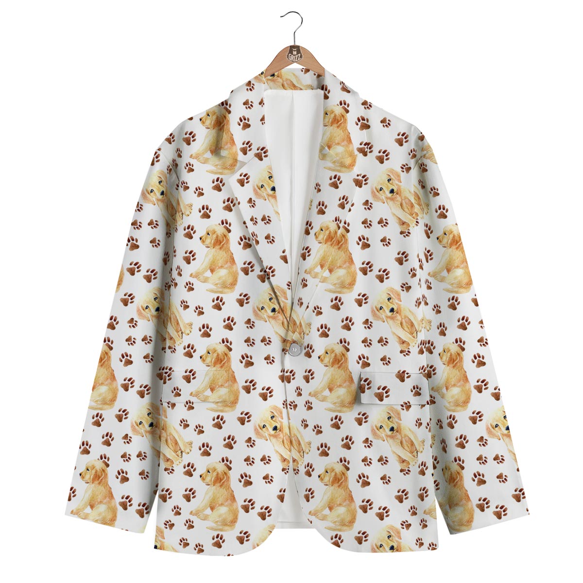Paw Golden Retriever Pattern Print Men's Blazer-grizzshop