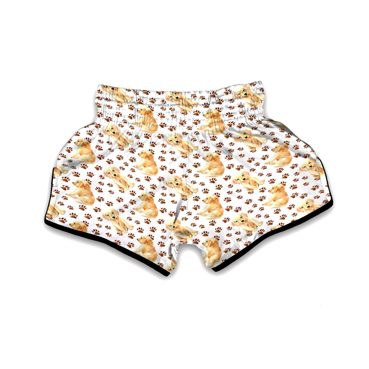 Paw Golden Retriever Pattern Print Muay Thai Boxing Shorts-grizzshop