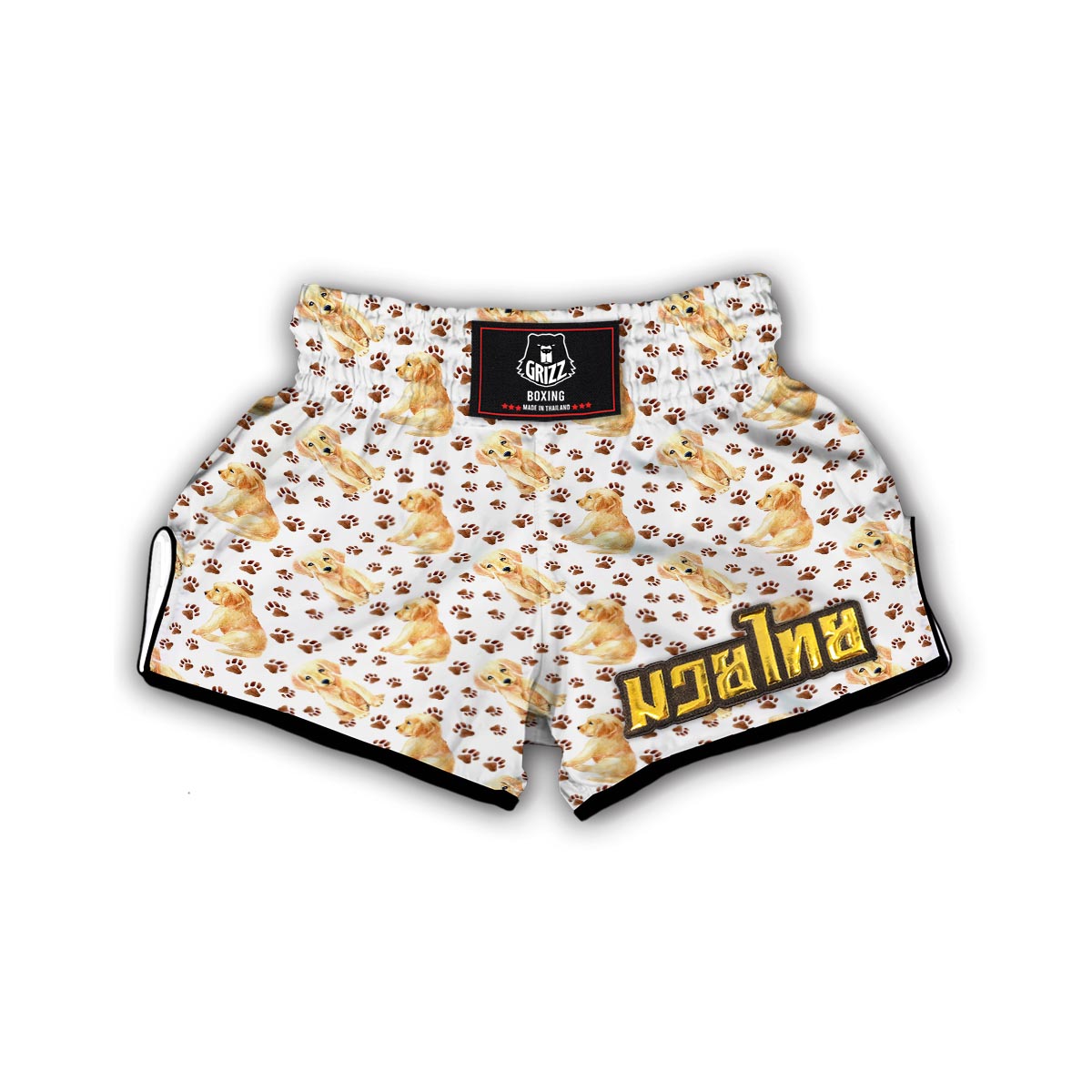 Paw Golden Retriever Pattern Print Muay Thai Boxing Shorts-grizzshop