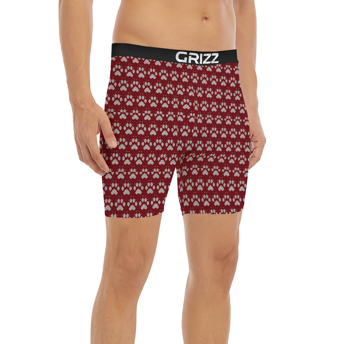 Paw Knitted Christmas Print Pattern Boxer Briefs-grizzshop