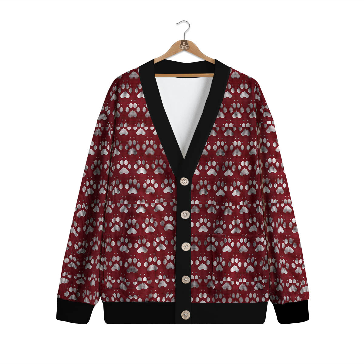 Paw Knitted Christmas Print Pattern Cardigan-grizzshop