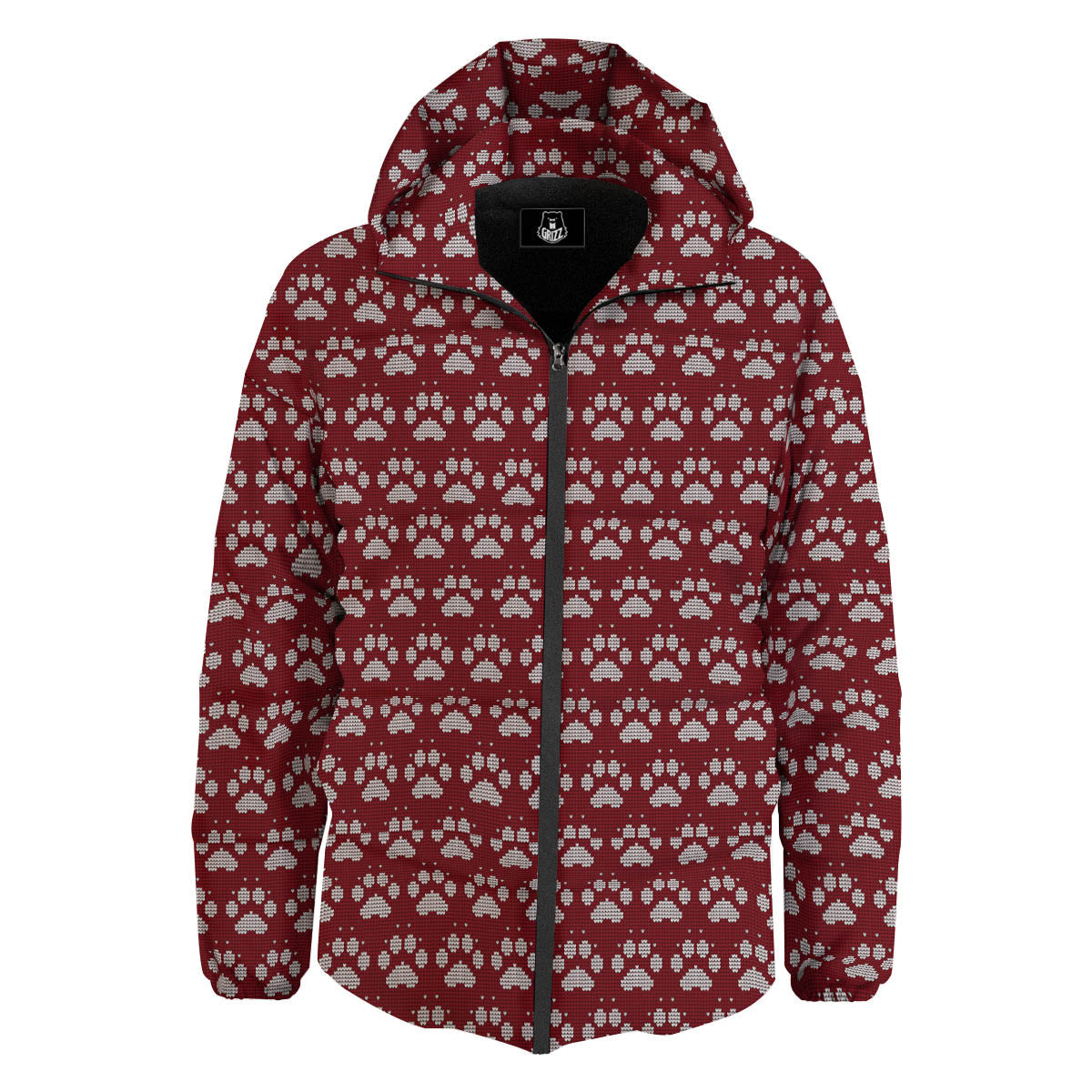 Paw Knitted Christmas Print Pattern Down Jacket-grizzshop