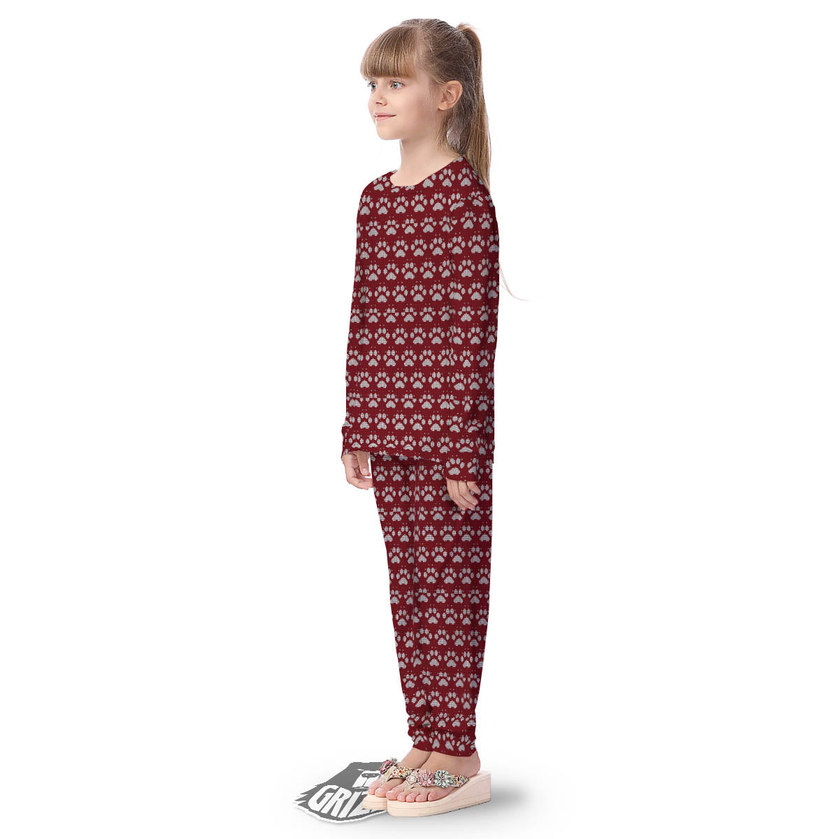 Paw Knitted Christmas Print Pattern Kid's Pajamas-grizzshop