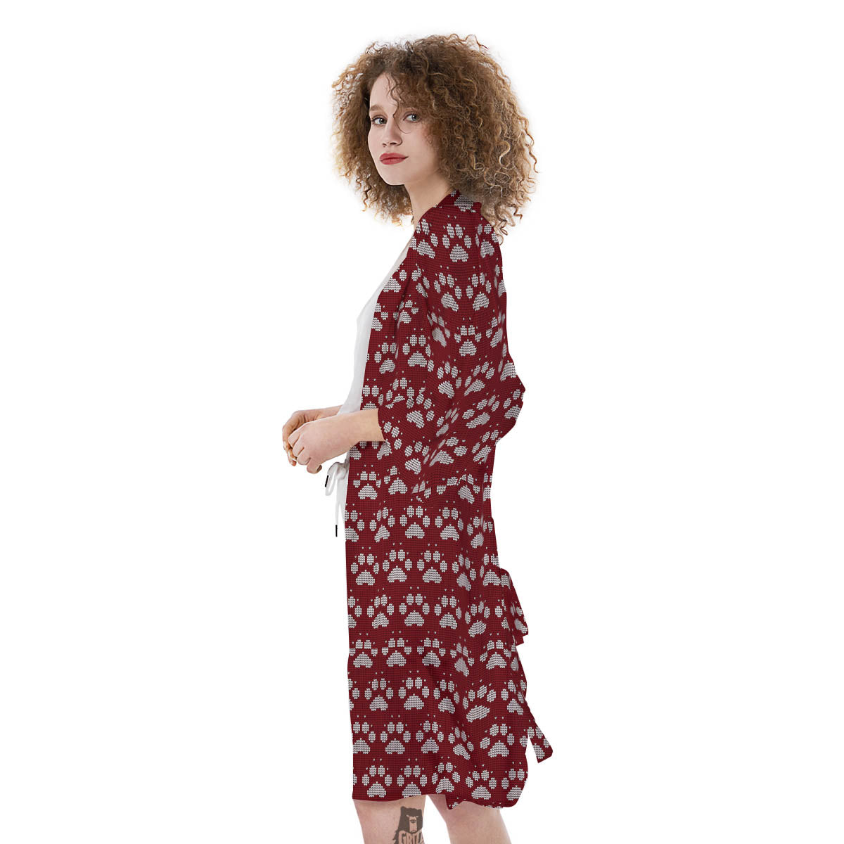 Paw Knitted Christmas Print Pattern Kimono-grizzshop