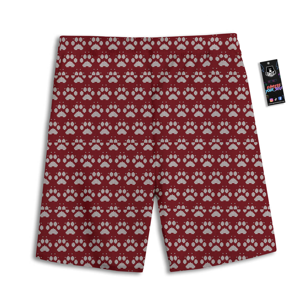Paw Knitted Christmas Print Pattern Men's Athletic Shorts