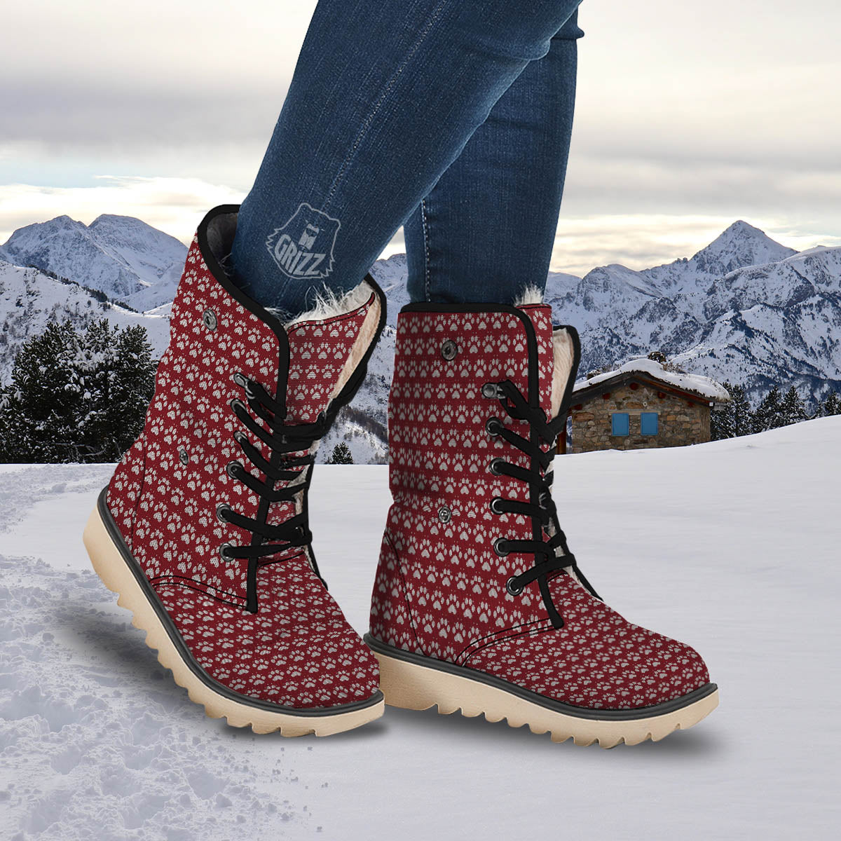 Paw Knitted Christmas Print Pattern Snow Boots-grizzshop