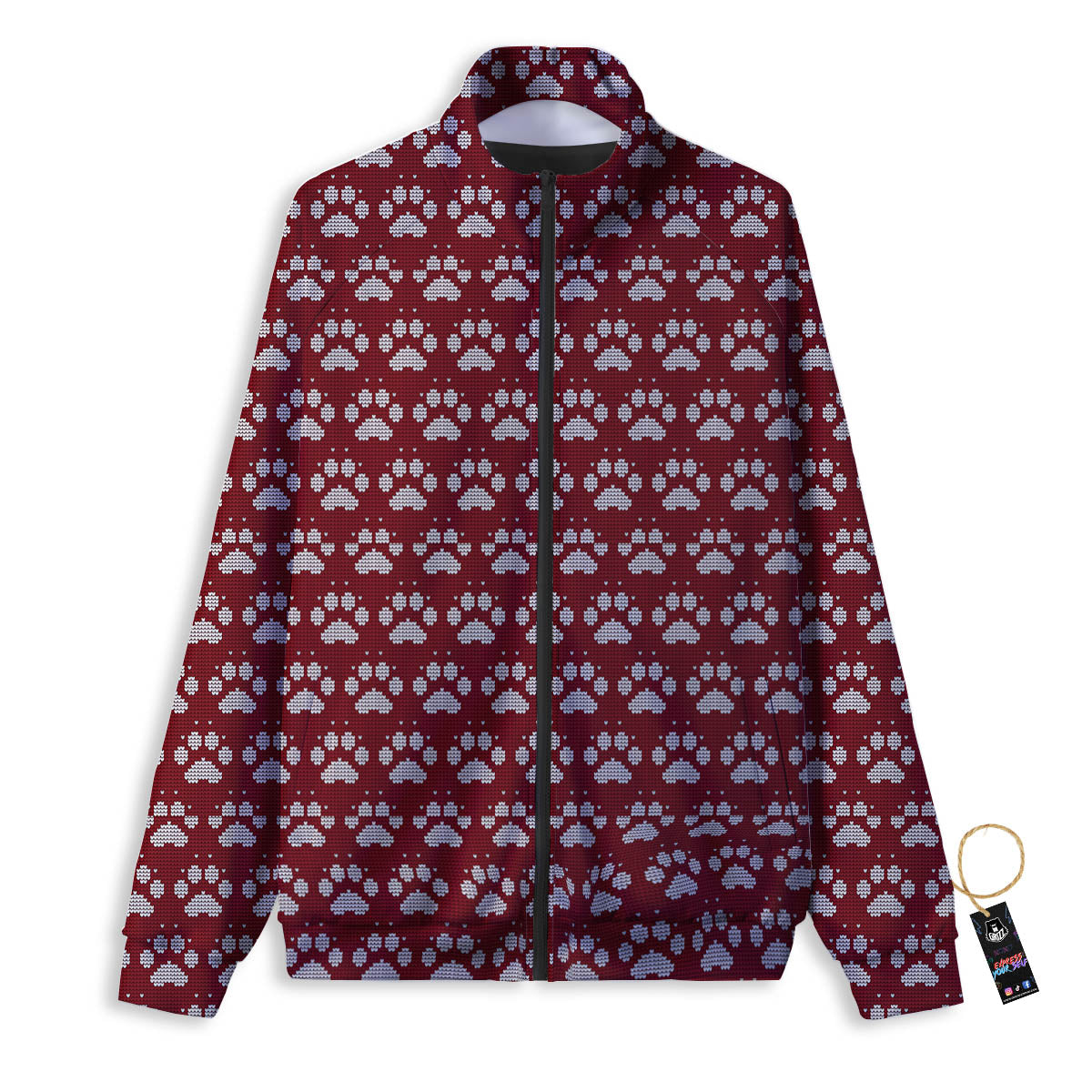 Paw Knitted Christmas Print Pattern Track Jacket-grizzshop