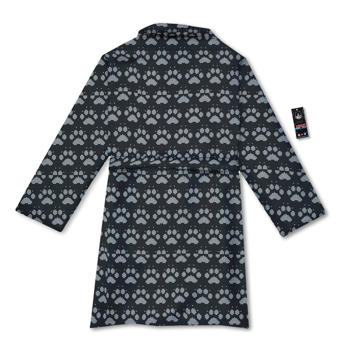 Paw Knitted White And Grey Print Pattern Bathrobe-grizzshop