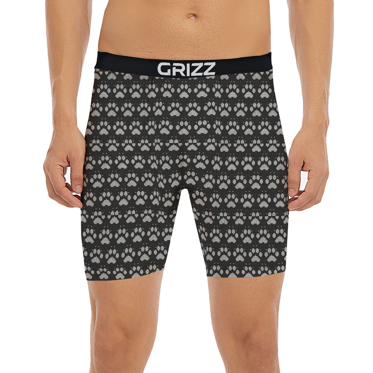 Paw Knitted White And Grey Print Pattern Boxer Briefs-grizzshop