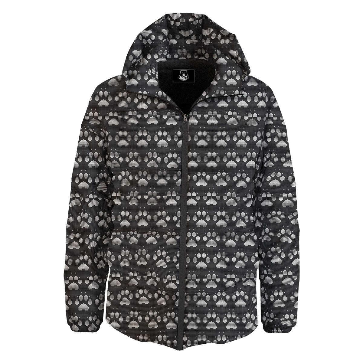 Paw Knitted White And Grey Print Pattern Down Jacket-grizzshop