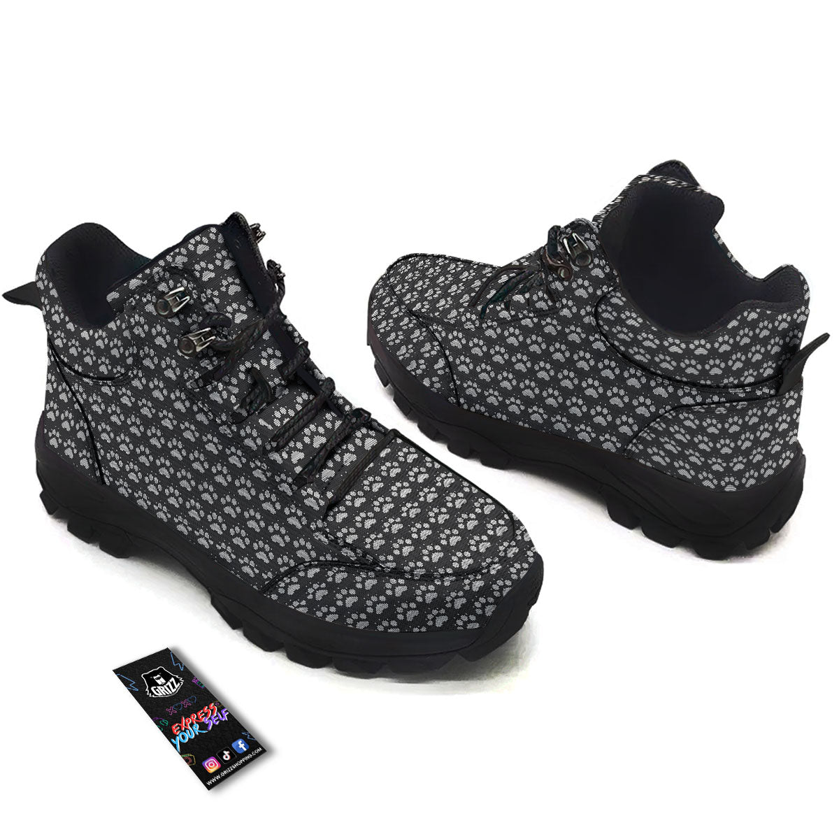 Paw Knitted White And Grey Print Pattern Hiking Shoes-grizzshop