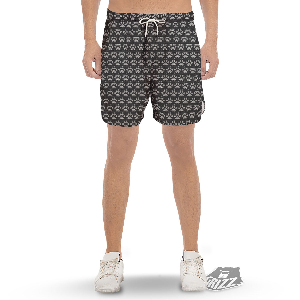 Paw Knitted White And Grey Print Pattern Men's Gym Shorts-grizzshop