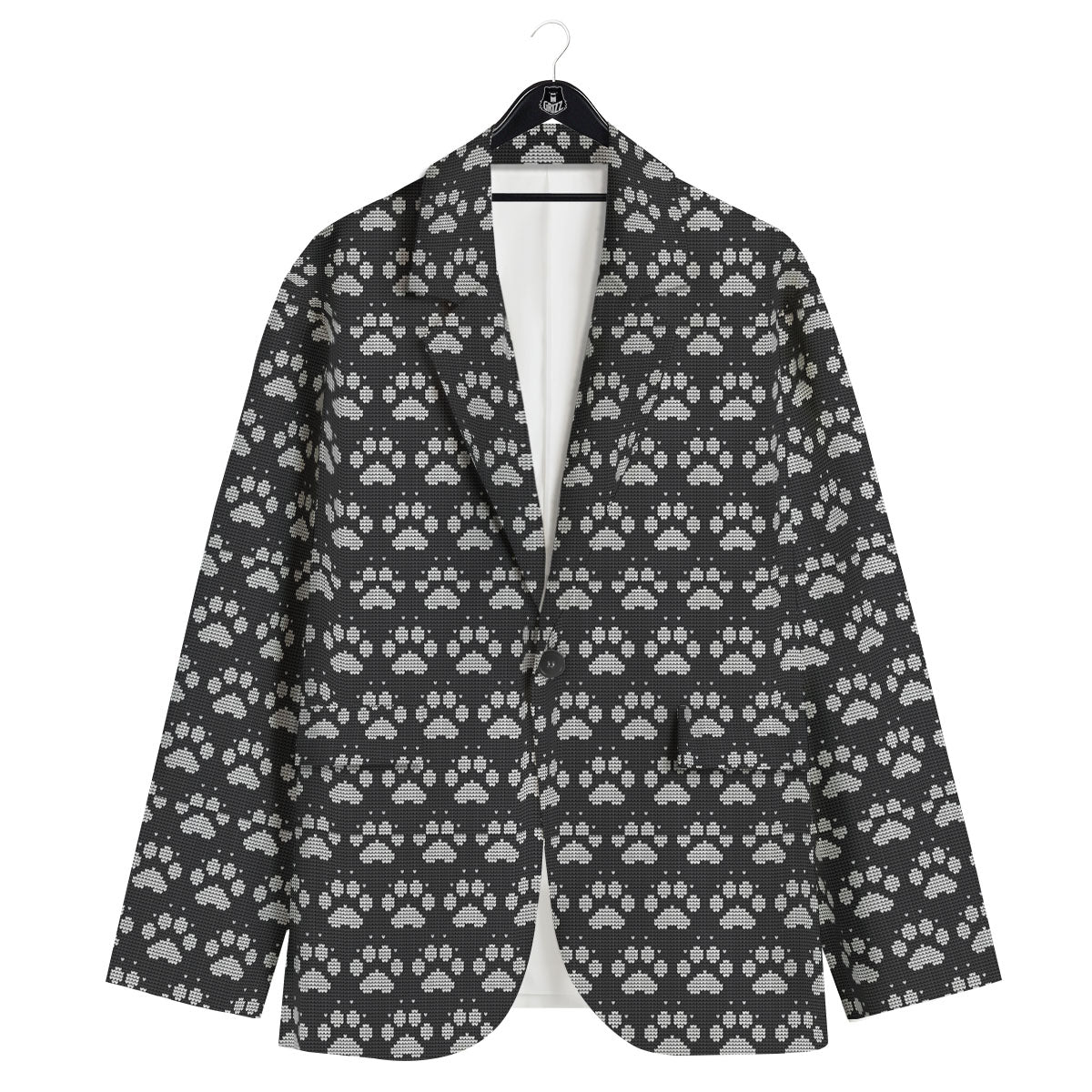 Paw Knitted White And Grey Print Pattern Men's Sport Coat-grizzshop