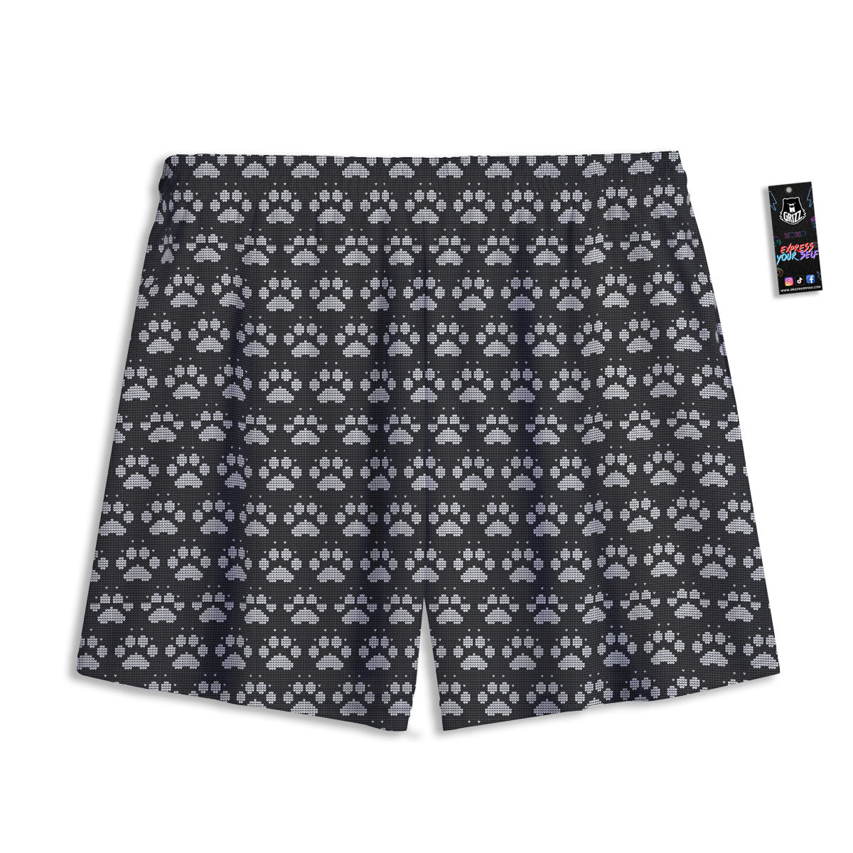 Paw Knitted White And Grey Print Pattern Mesh Shorts