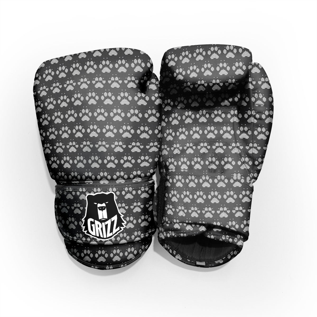 Paw Knitted White And Grey Print Pattern Pro Boxing Glove