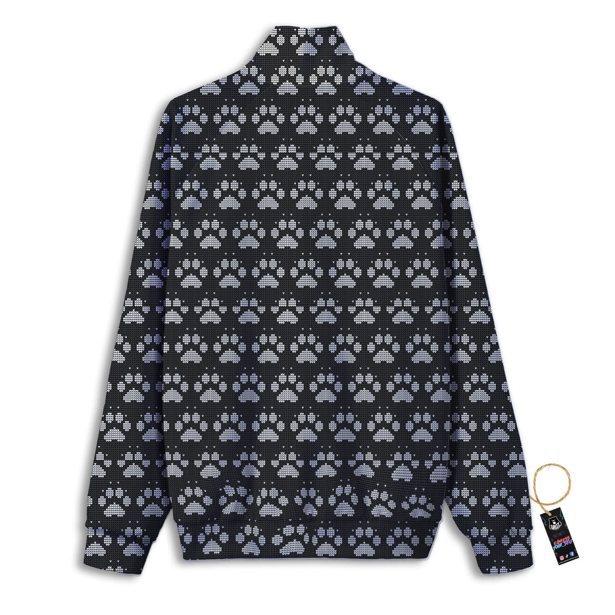 Paw Knitted White And Grey Print Pattern Track Jacket-grizzshop