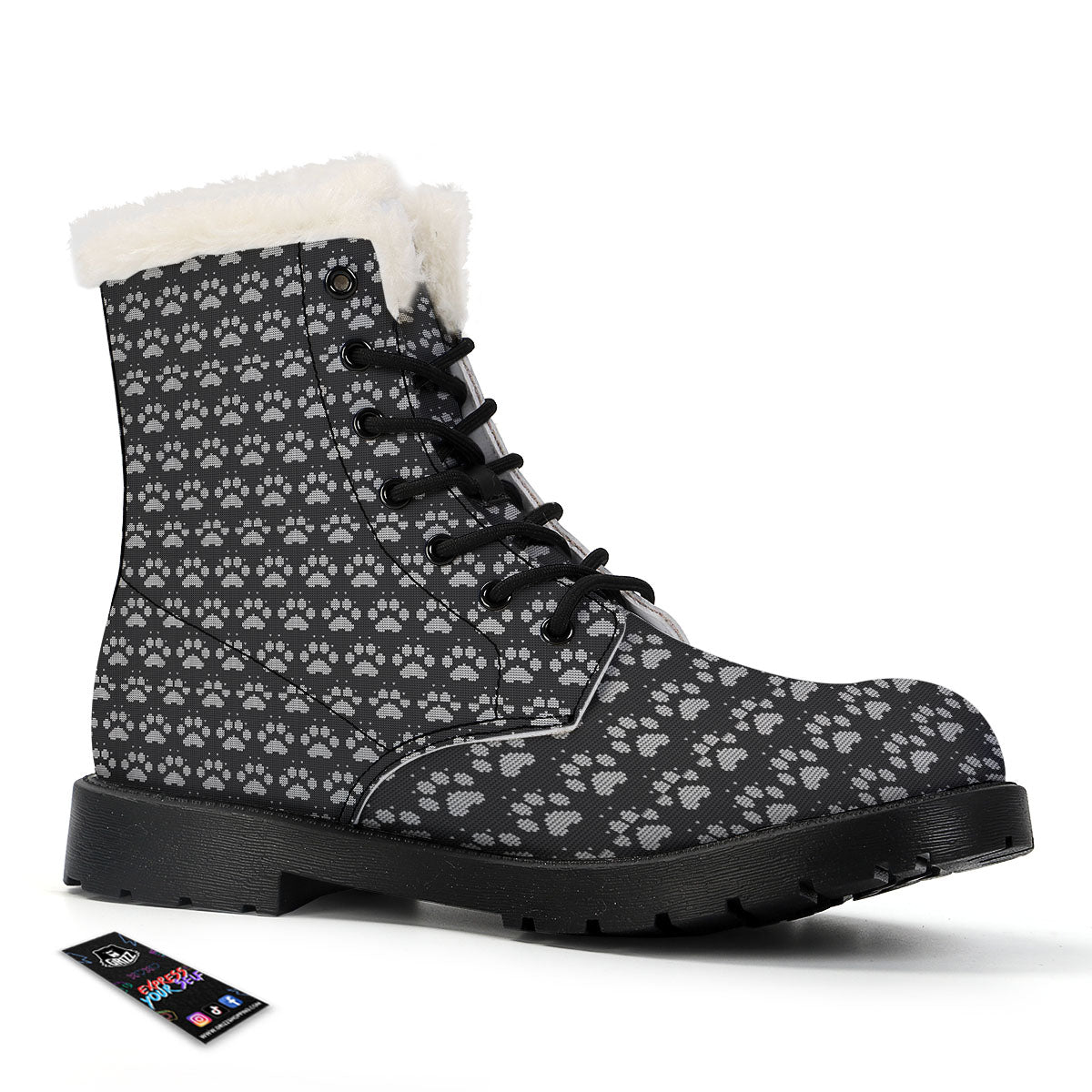 Paw Knitted White And Grey Print Pattern Winter Boots-grizzshop