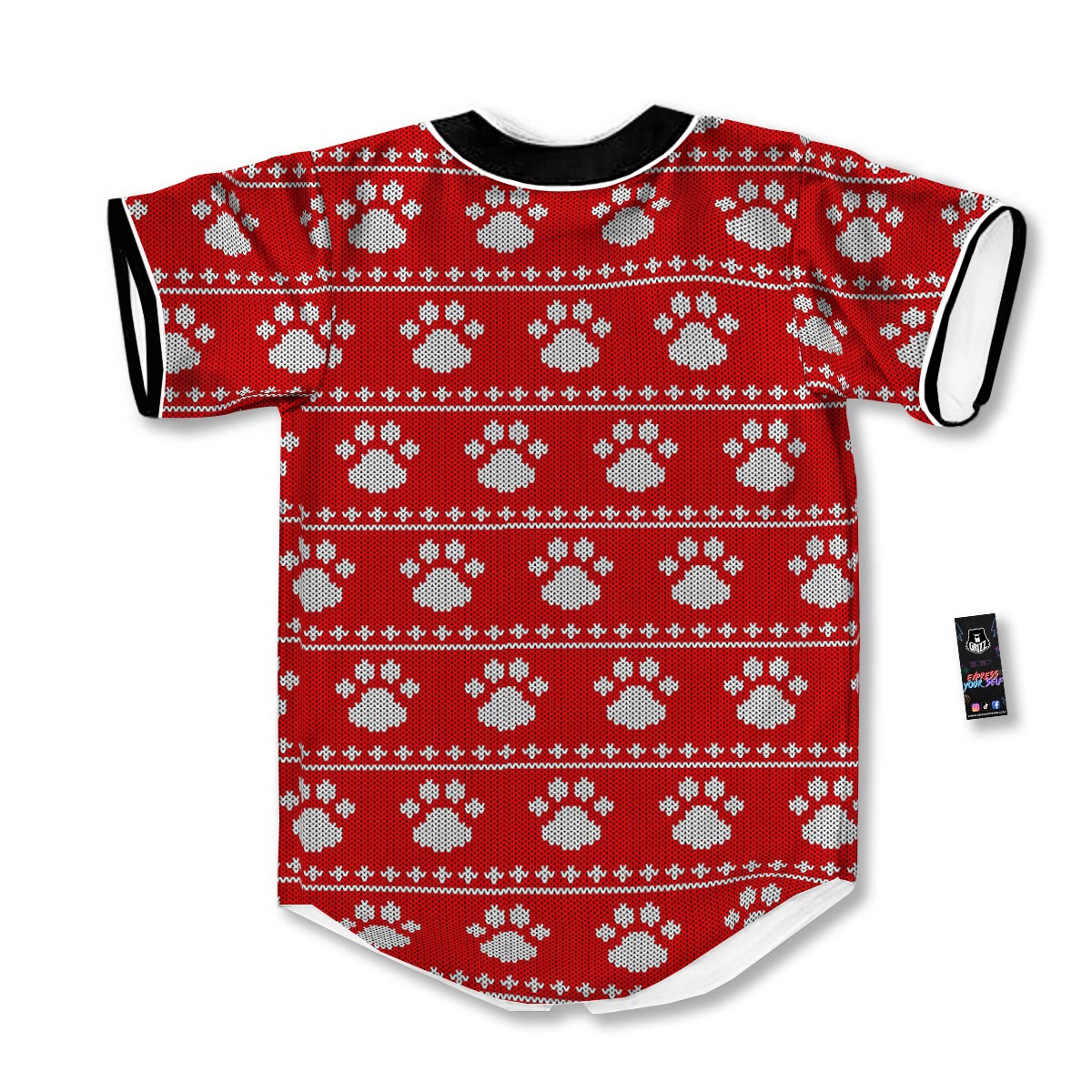 Paw Knitted White And Red Print Pattern Baseball Jersey-grizzshop
