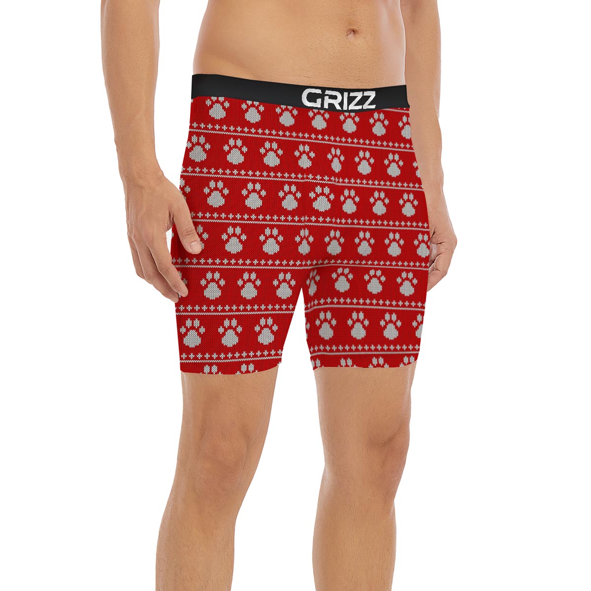 Paw Knitted White And Red Print Pattern Boxer Briefs-grizzshop