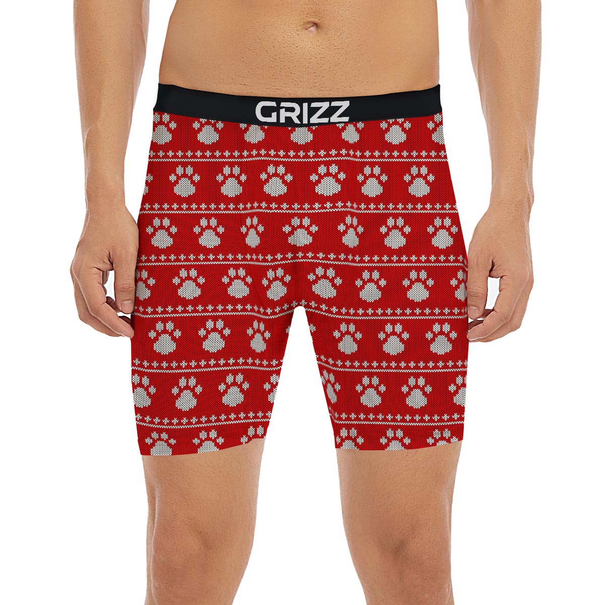Paw Knitted White And Red Print Pattern Boxer Briefs-grizzshop