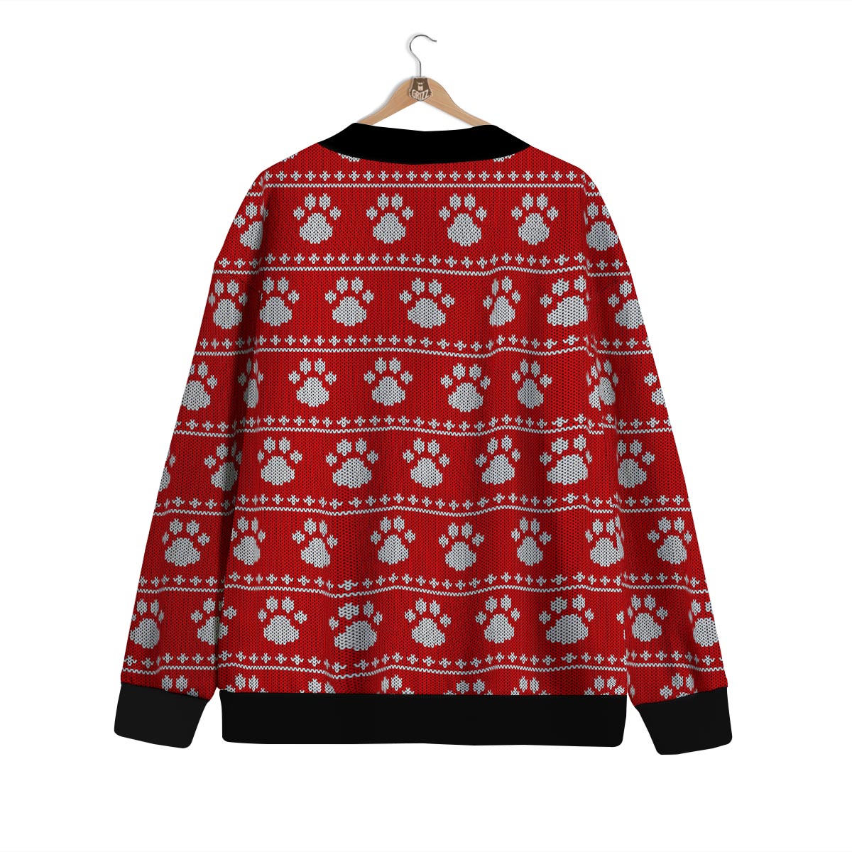 Paw Knitted White And Red Print Pattern Cardigan-grizzshop