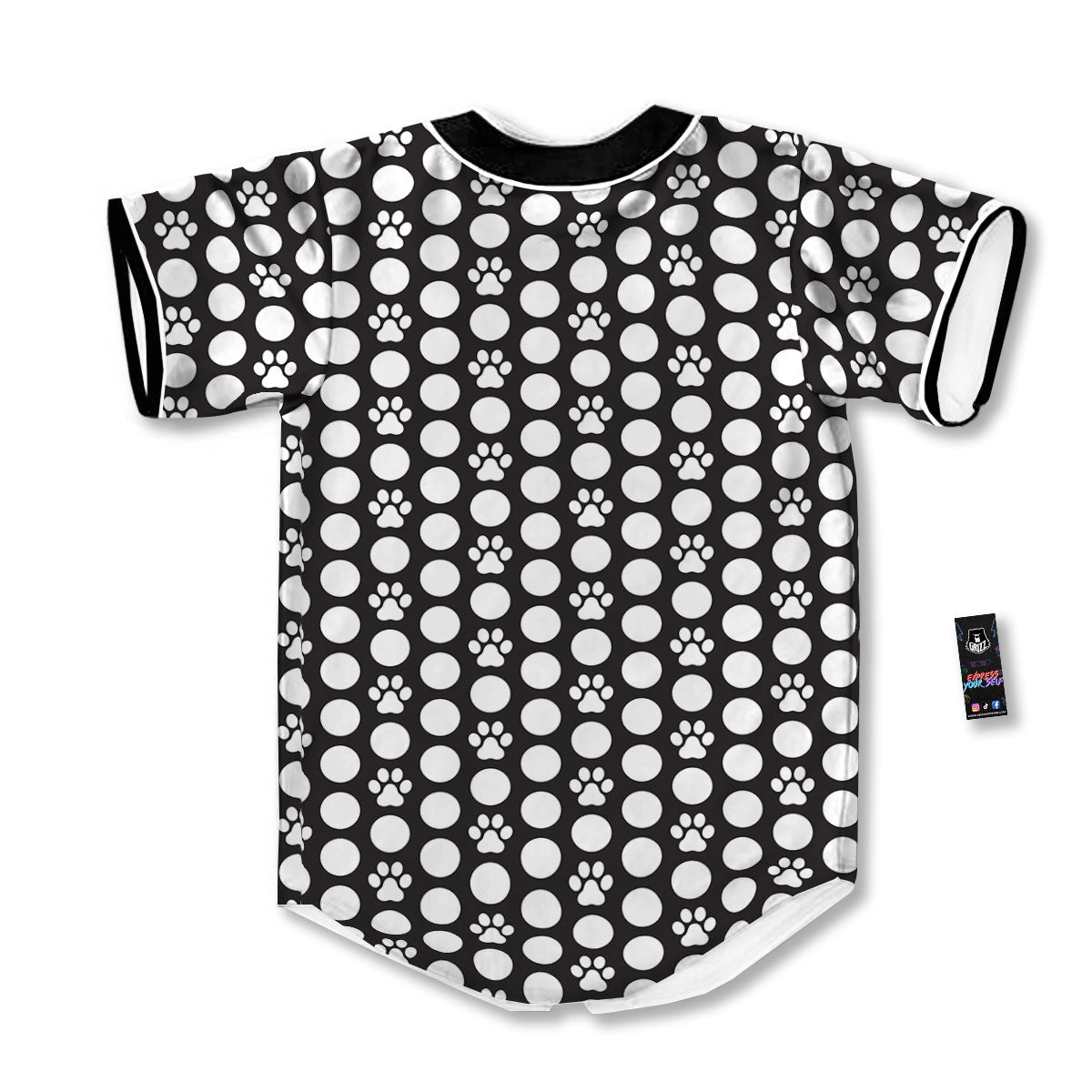 Paw Polka Dot White And Black And Print Baseball Jersey-grizzshop