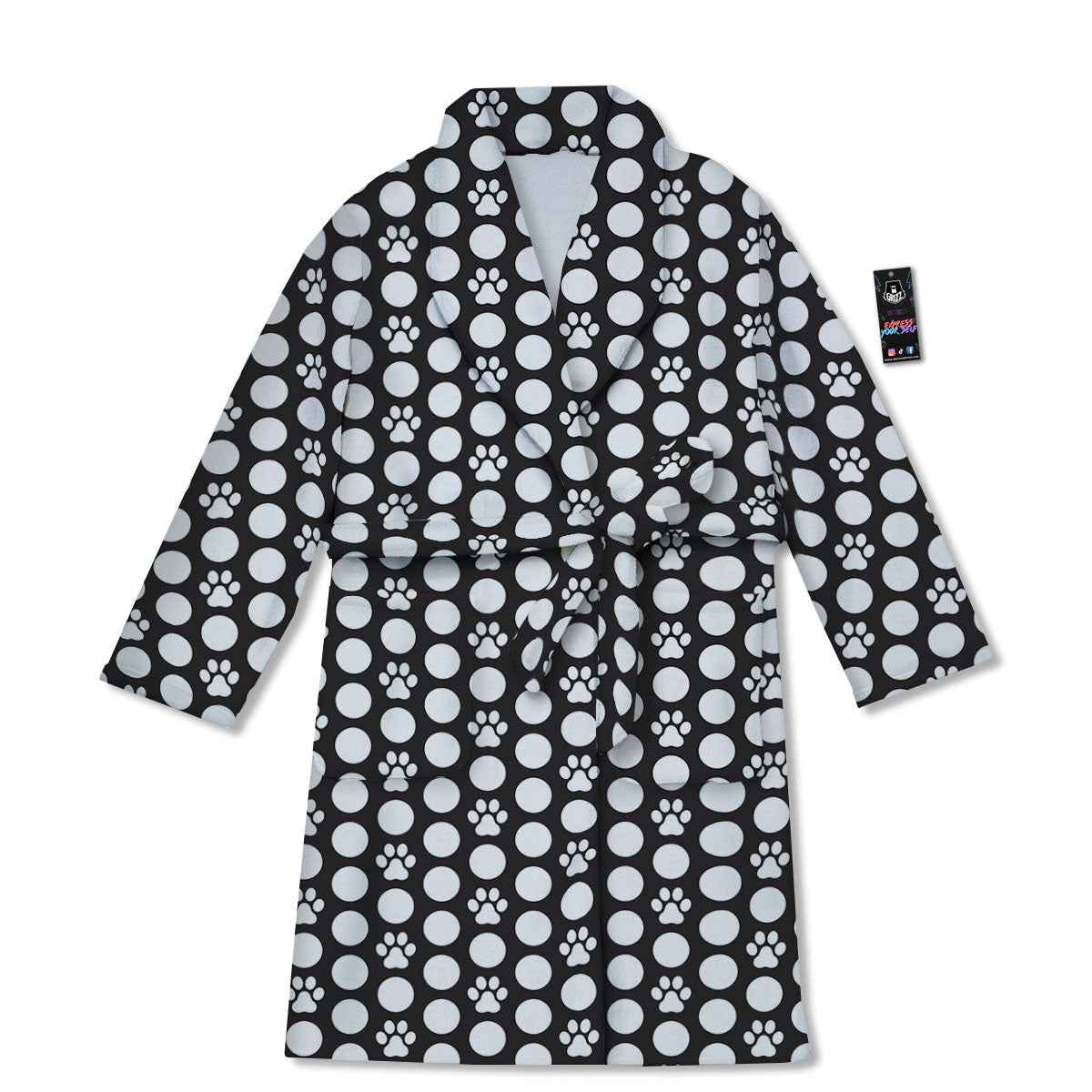 Paw Polka Dot White And Black And Print Bathrobe-grizzshop