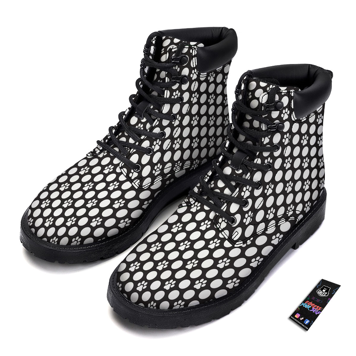 Paw Polka Dot White And Black And Print Boots-grizzshop