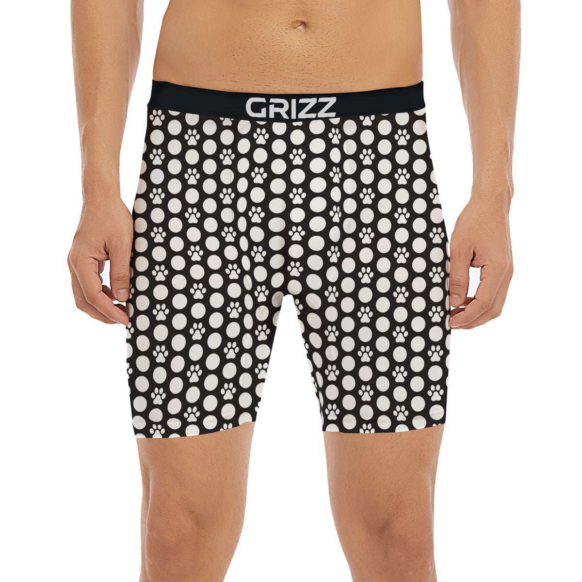 Paw Polka Dot White And Black And Print Boxer Briefs-grizzshop