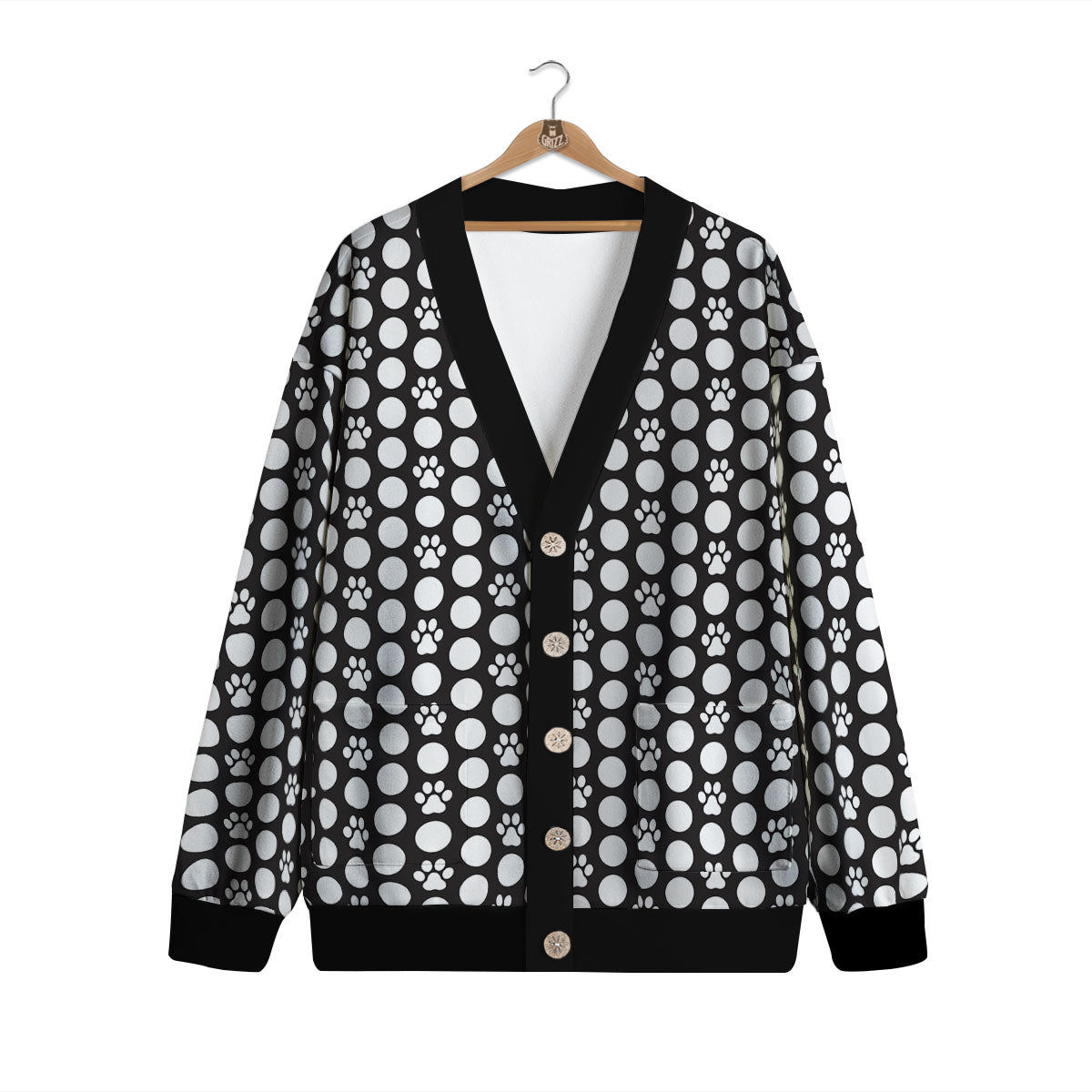 Paw Polka Dot White And Black And Print Cardigan-grizzshop