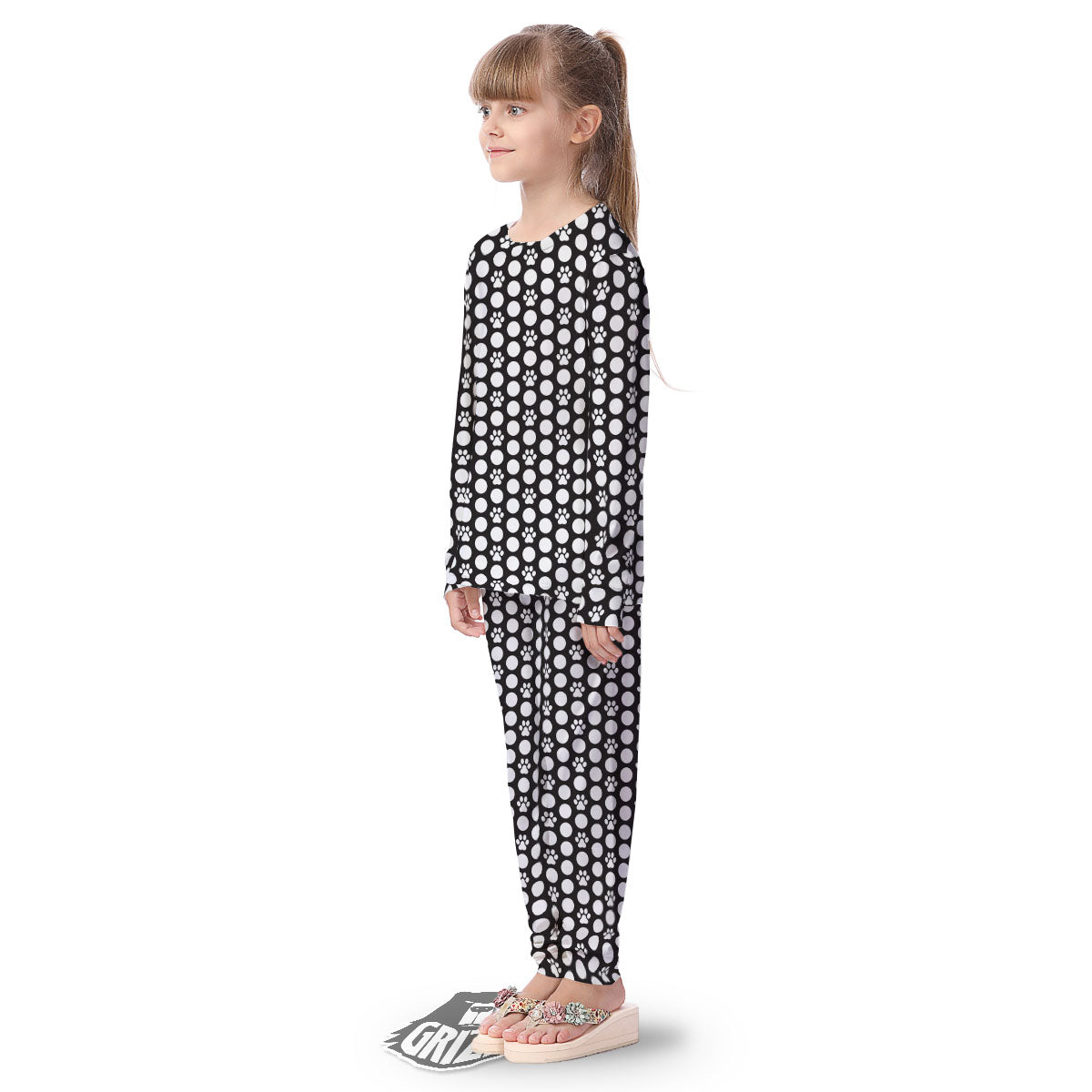 Paw Polka Dot White And Black And Print Kid's Pajamas-grizzshop