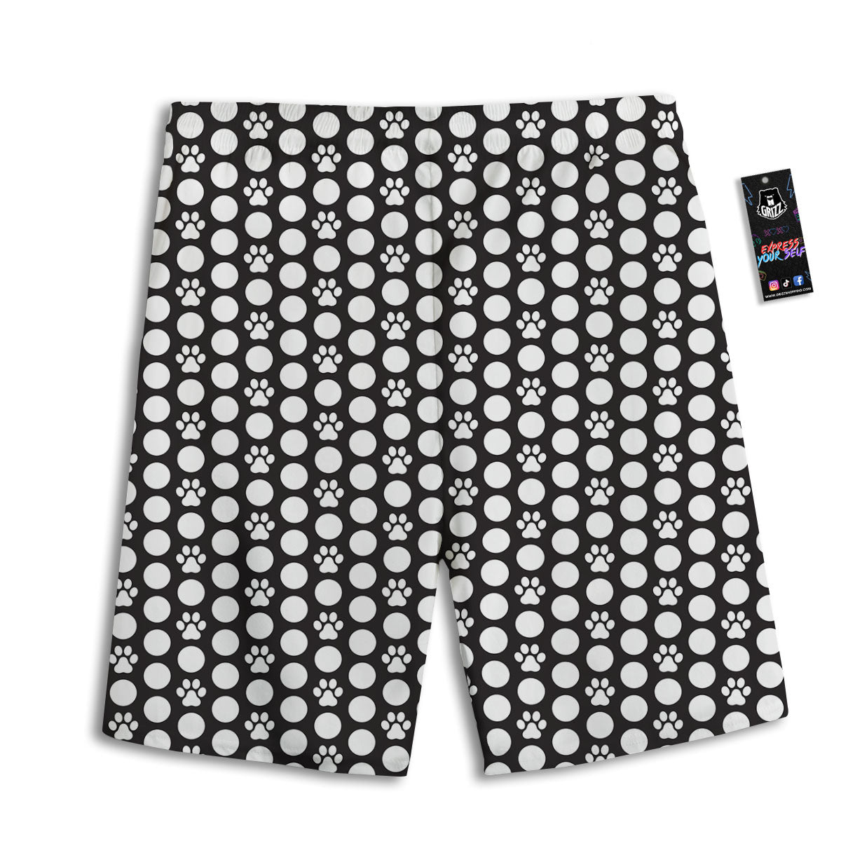 Paw Polka Dot White And Black And Print Men's Athletic Shorts