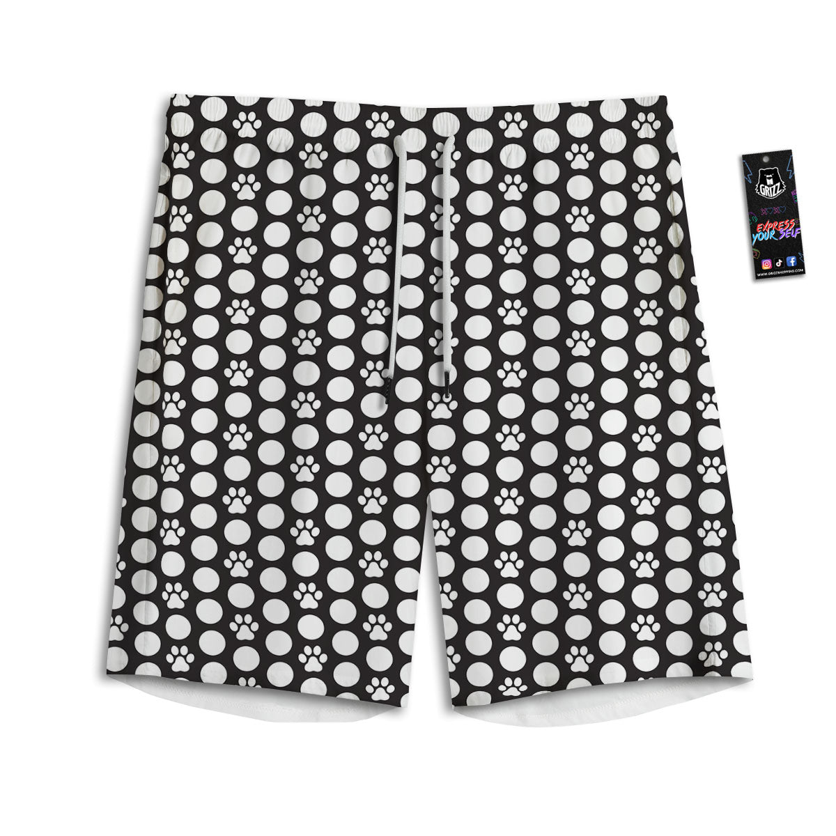 Paw Polka Dot White And Black And Print Men's Athletic Shorts