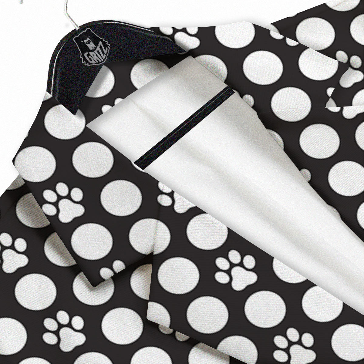 Paw Polka Dot White And Black And Print Men's Sport Coat-grizzshop