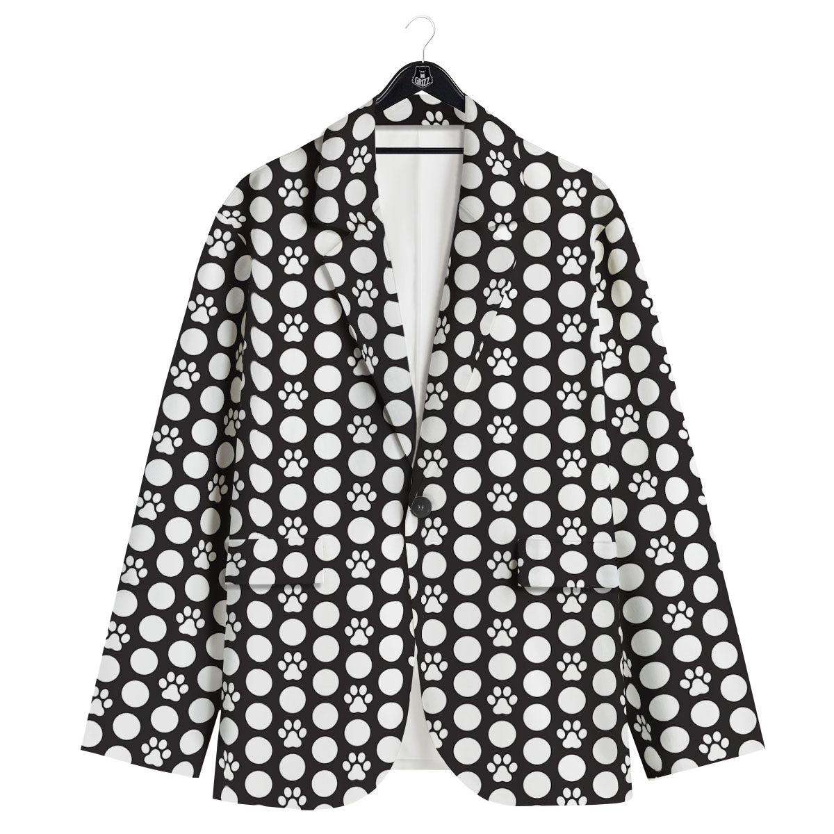 Paw Polka Dot White And Black And Print Men's Sport Coat-grizzshop