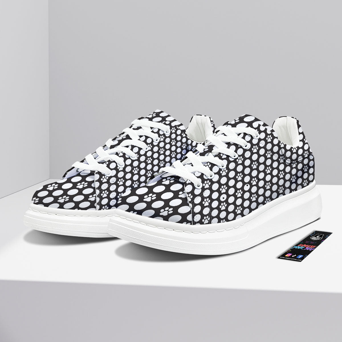 Paw Polka Dot White And Black And Print Platform Shoes-grizzshop