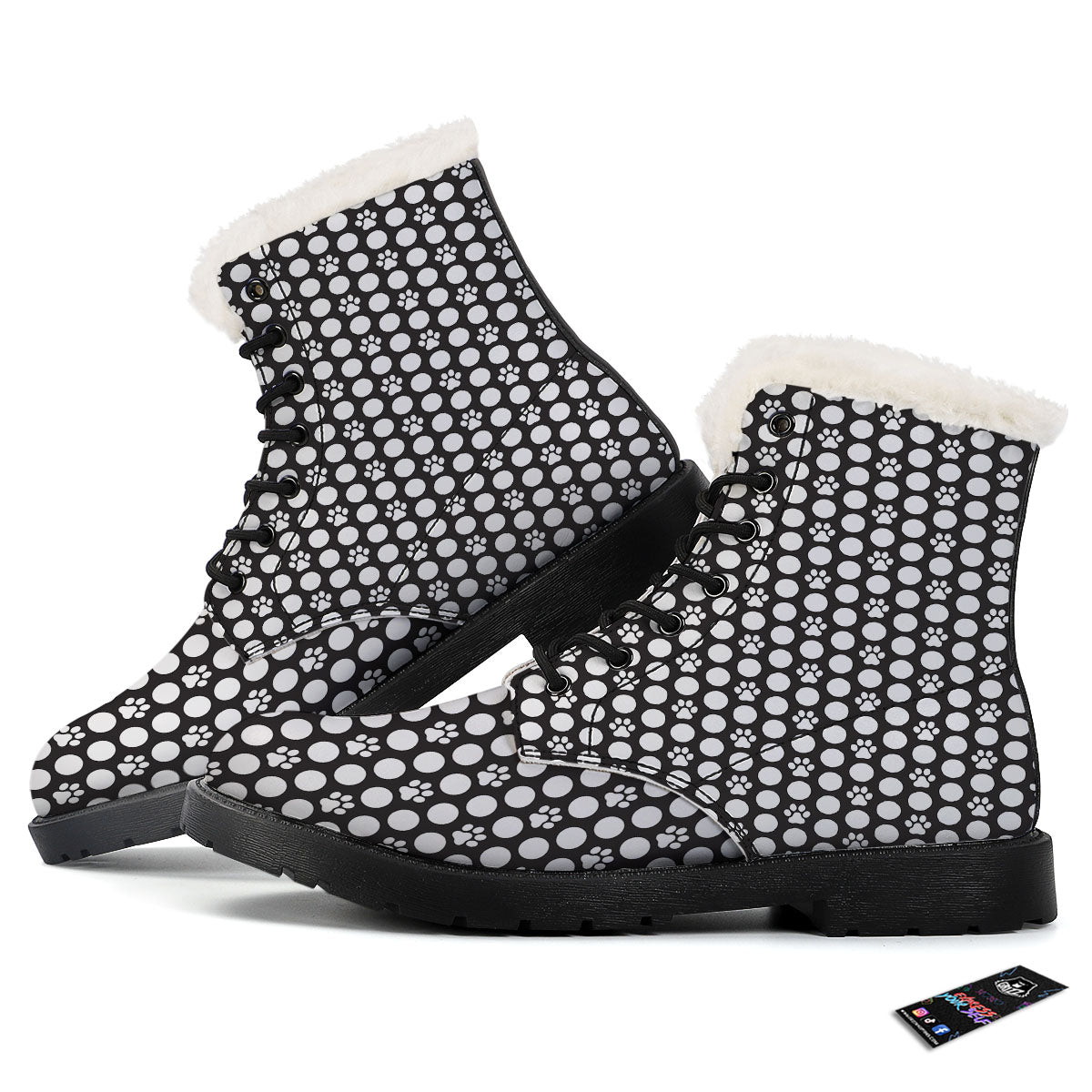 Paw Polka Dot White And Black And Print Winter Boots-grizzshop