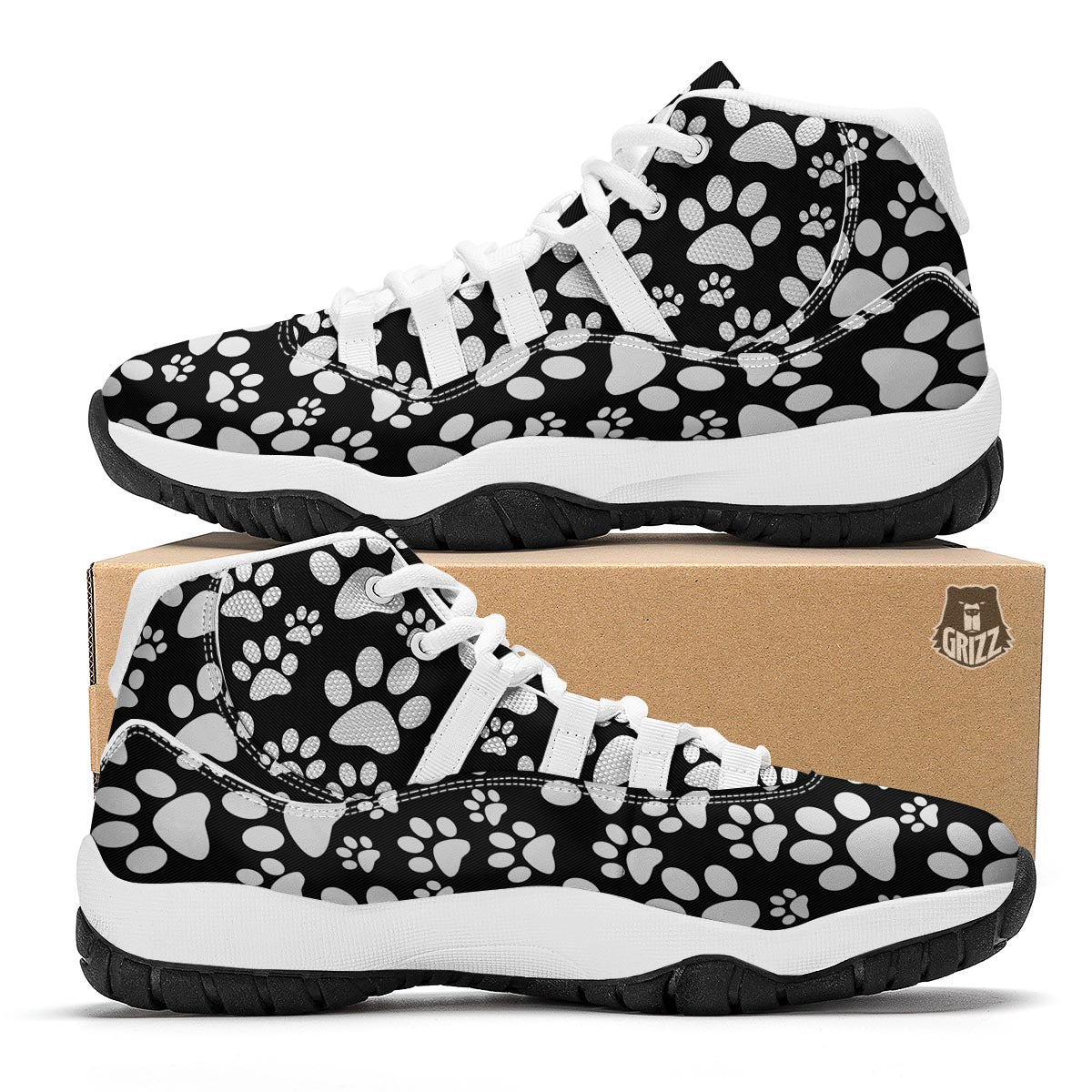 Paw Print Pattern White Bball Shoes-grizzshop