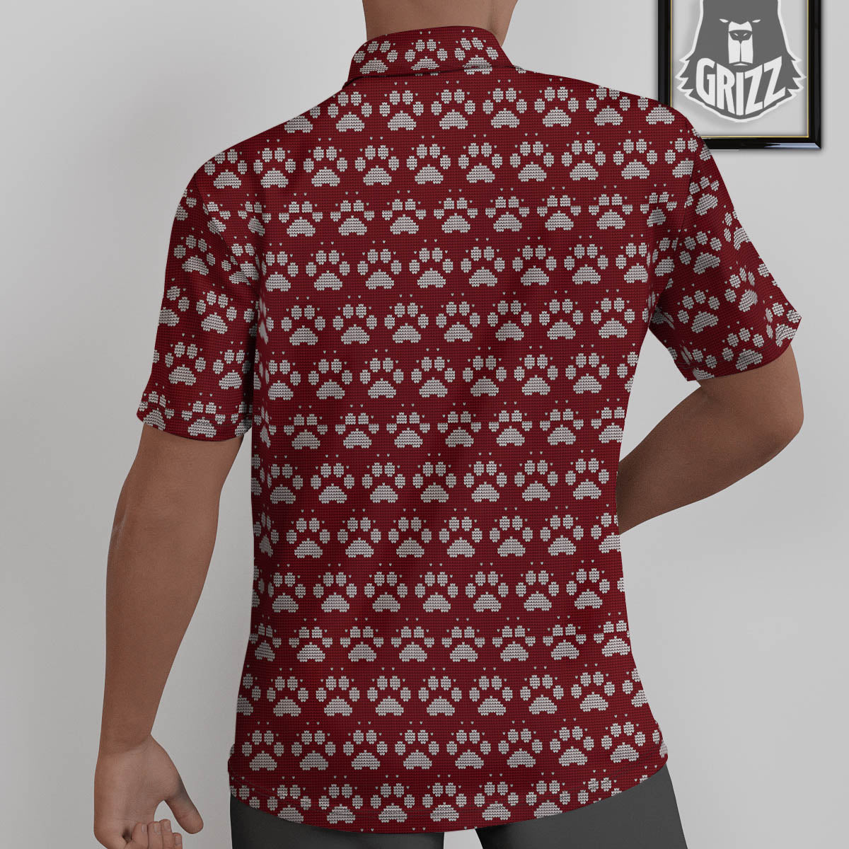 Paw Knitted Christmas Print Pattern Untucked Shirts-grizzshop