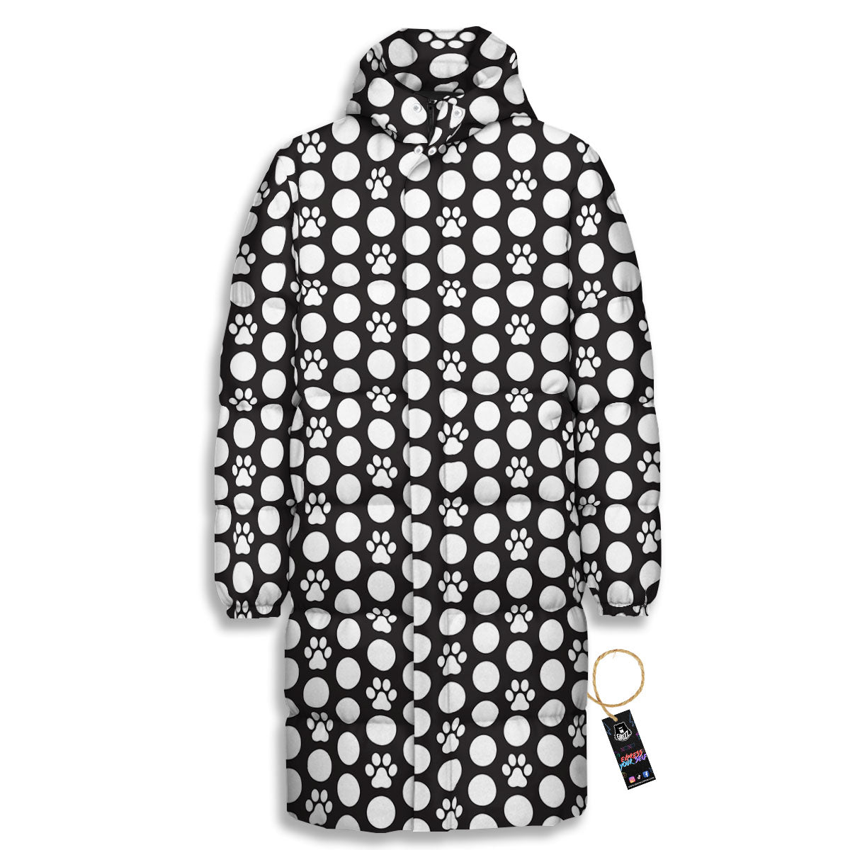 Paw Polka Dot White And Black And Print Long Down Jacket