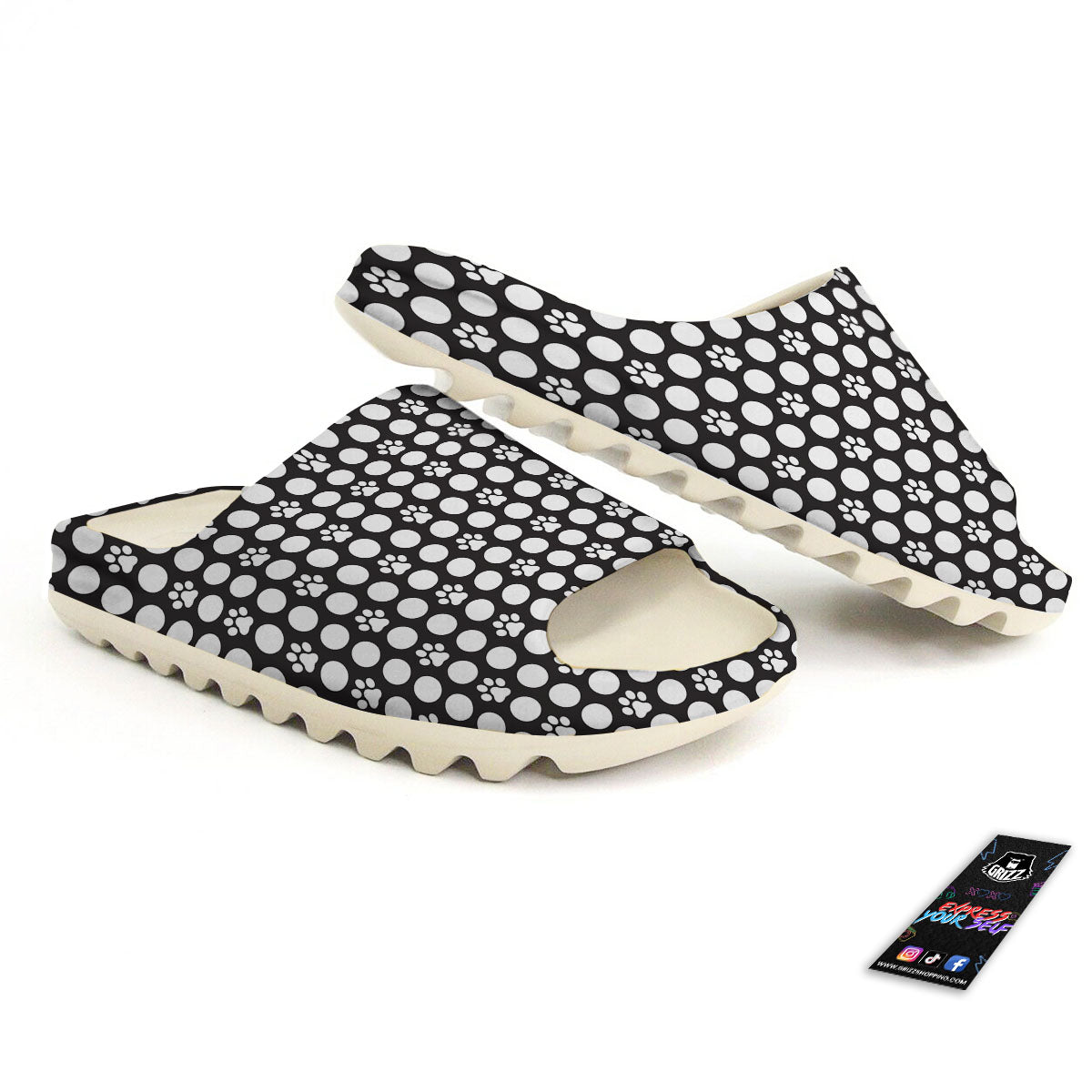 Paw Polka Dot White And Black And Print Sandals-grizzshop