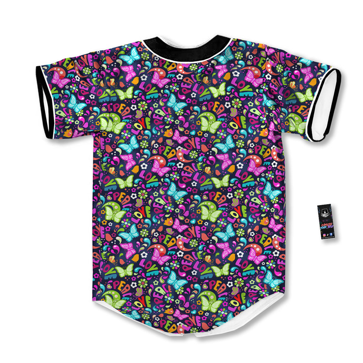 Peace Groovy Girly Print Pattern Baseball Jersey-grizzshop