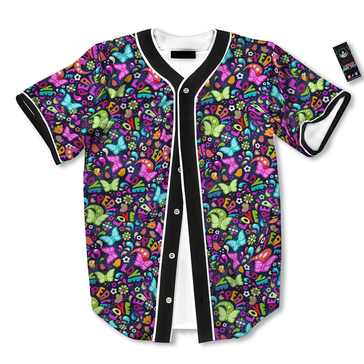 Peace Groovy Girly Print Pattern Baseball Jersey-grizzshop