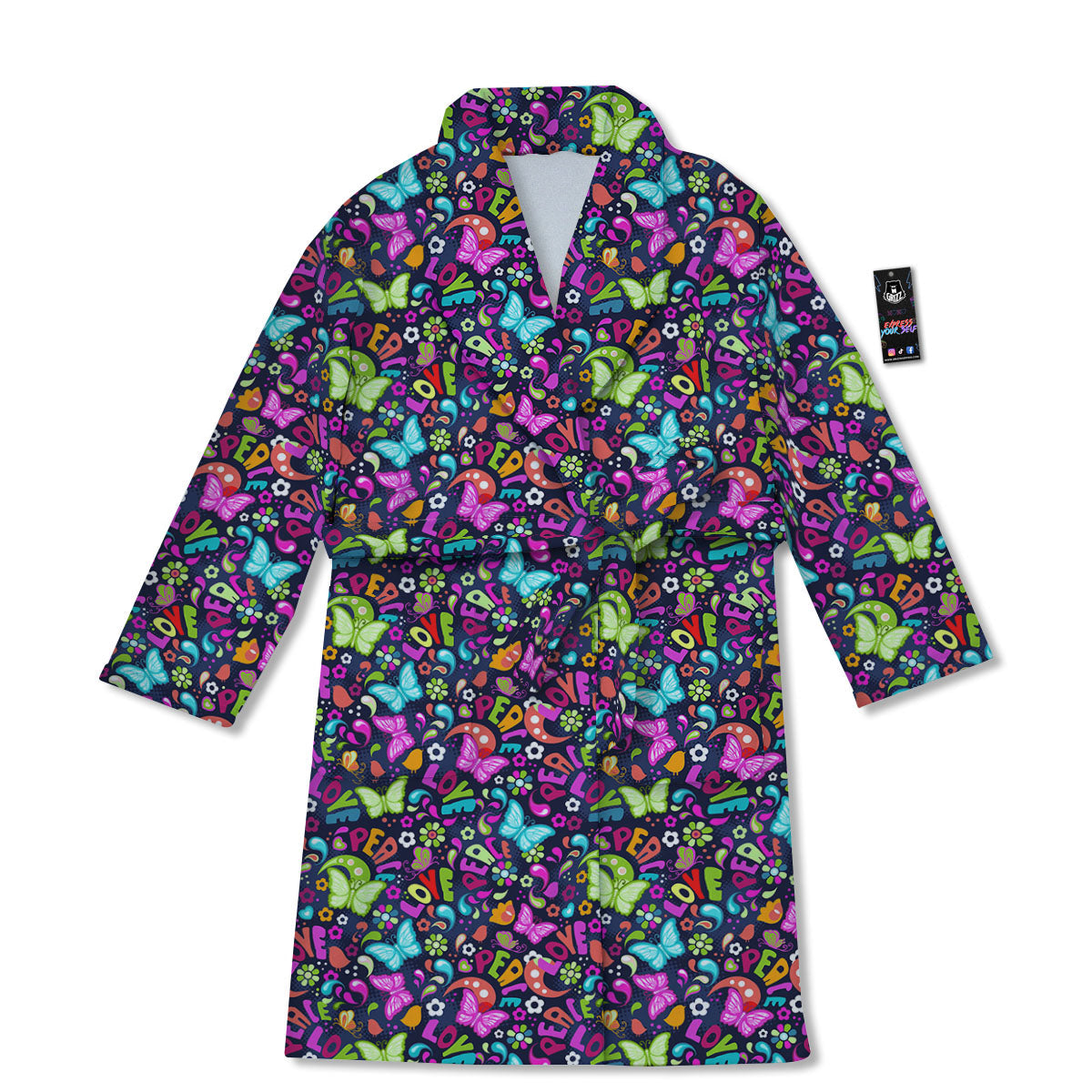 Peace Groovy Girly Print Pattern Bathrobe-grizzshop