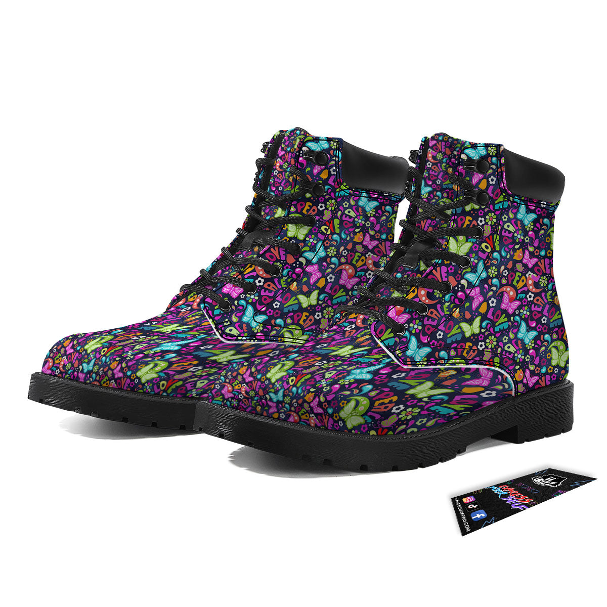 Peace Groovy Girly Print Pattern Boots-grizzshop