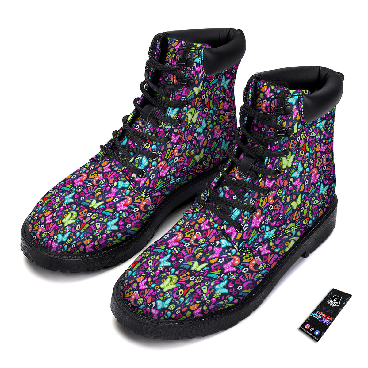 Peace Groovy Girly Print Pattern Boots-grizzshop