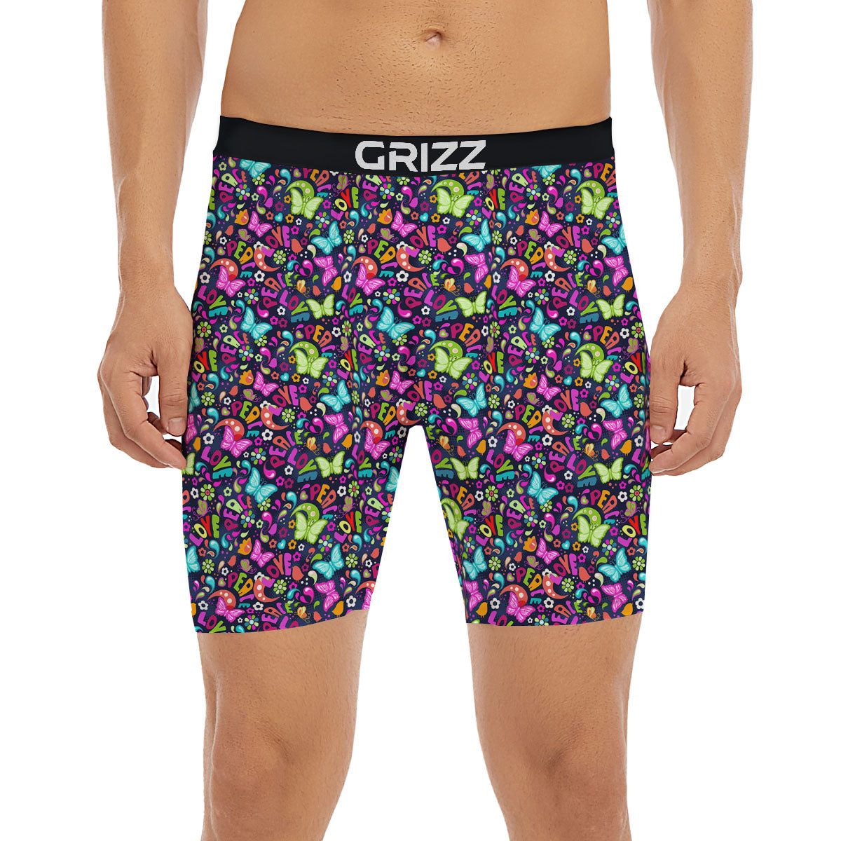 Peace Groovy Girly Print Pattern Boxer Briefs-grizzshop