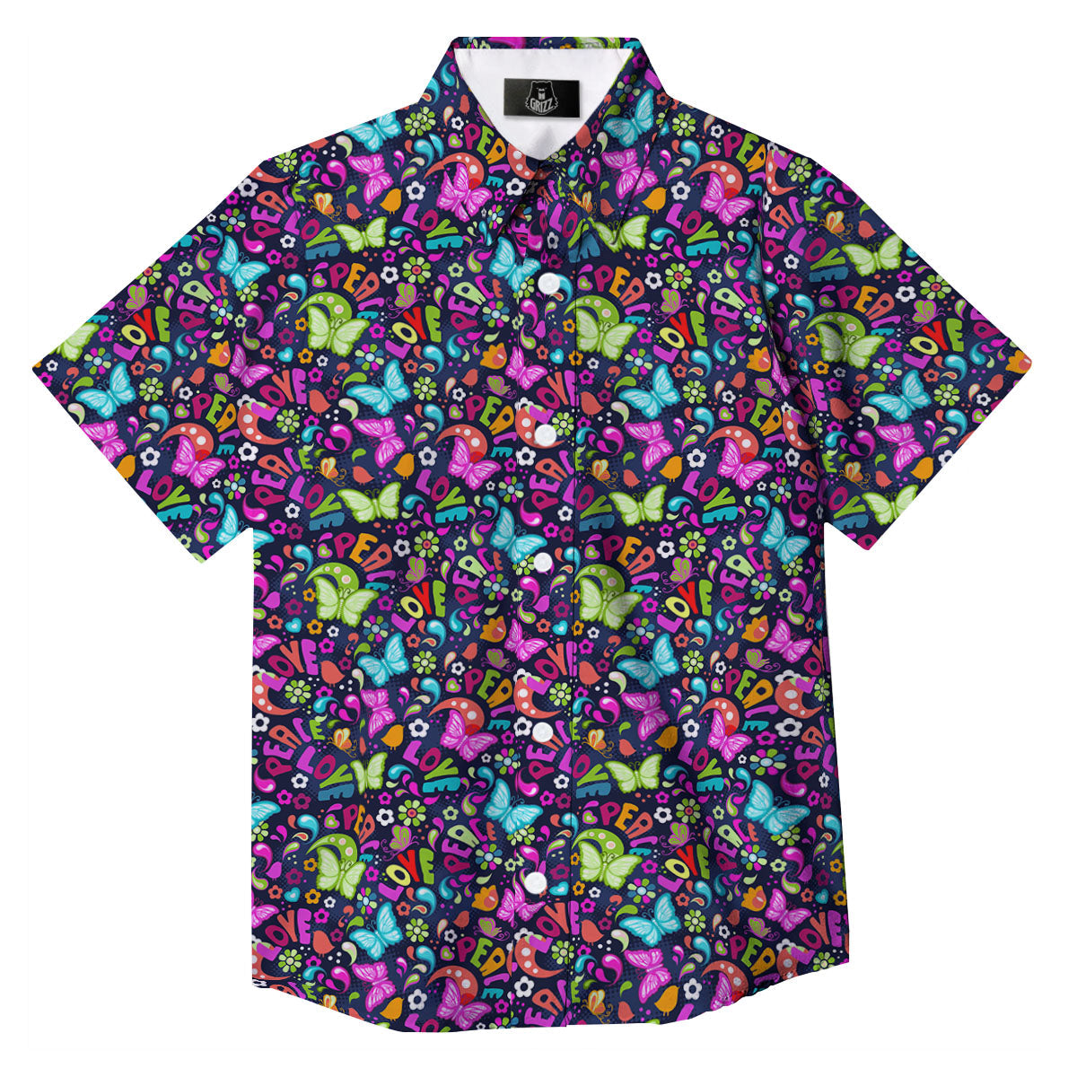 Peace Groovy Girly Print Pattern Button Up Shirt-grizzshop