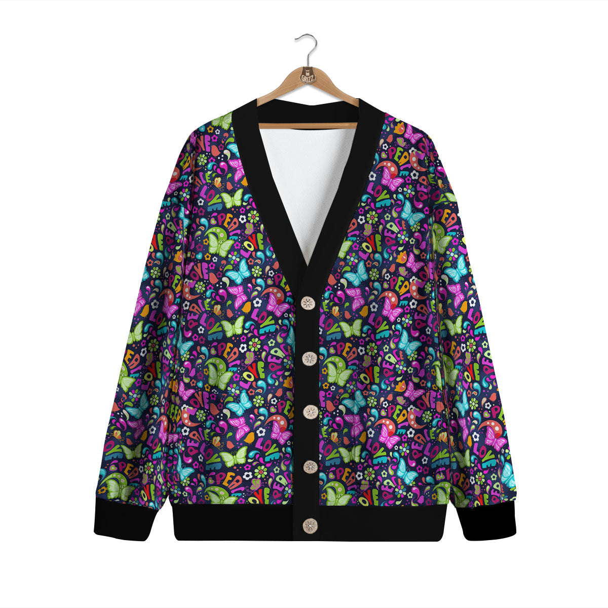 Peace Groovy Girly Print Pattern Cardigan-grizzshop