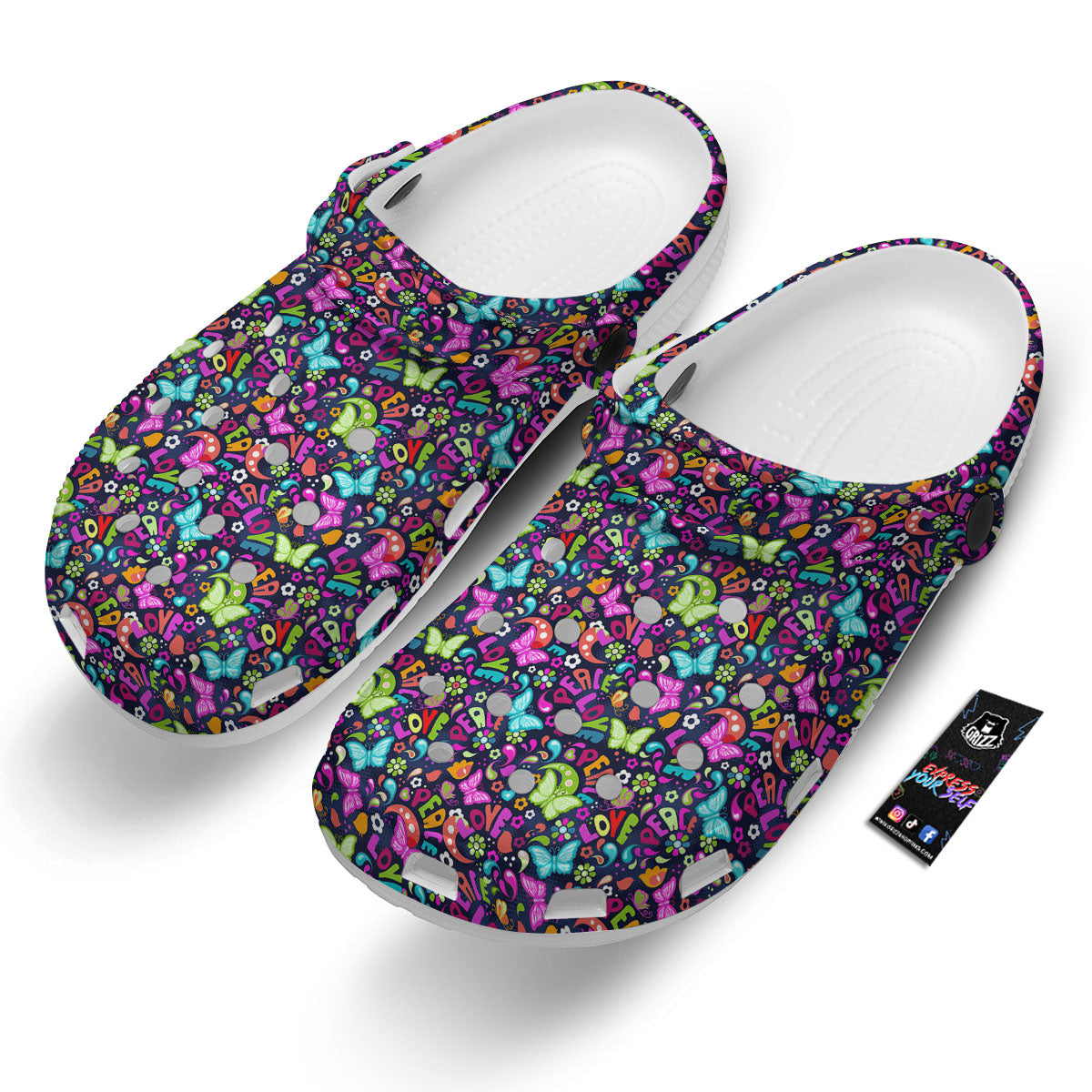 Peace Groovy Girly Print Pattern Clog-grizzshop